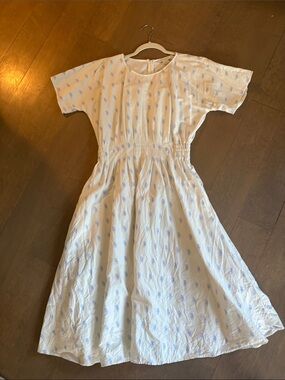 Club Monaco White Dress with Light Blue Dot Print